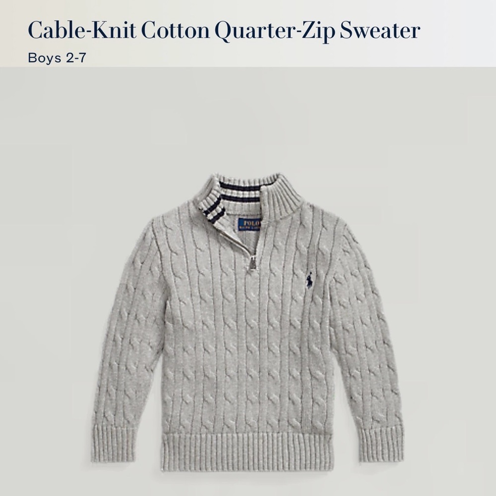 Polo Ralph Lauren Boys' Light Gray Cable-Knit Zip Sweater
